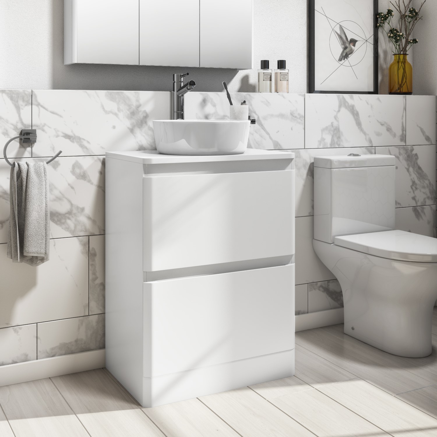 600mm White Freestanding Countertop Vanity Unit With Basin Pendle Best Bath Items At 